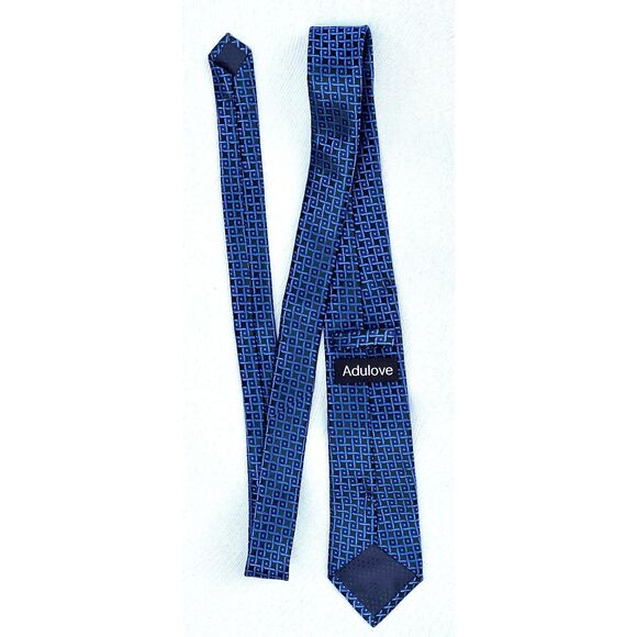Adulove Blue Black Square Geometric Tie - Picture 2 of 4